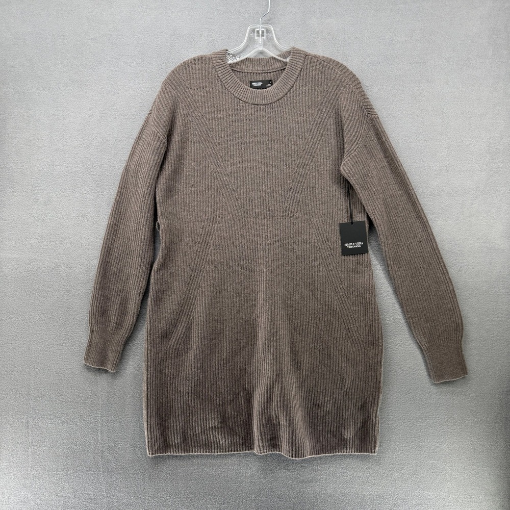 Simply Vera Dress Vera Wang Brown Ribbed Knit Tunic Sweater Womens L